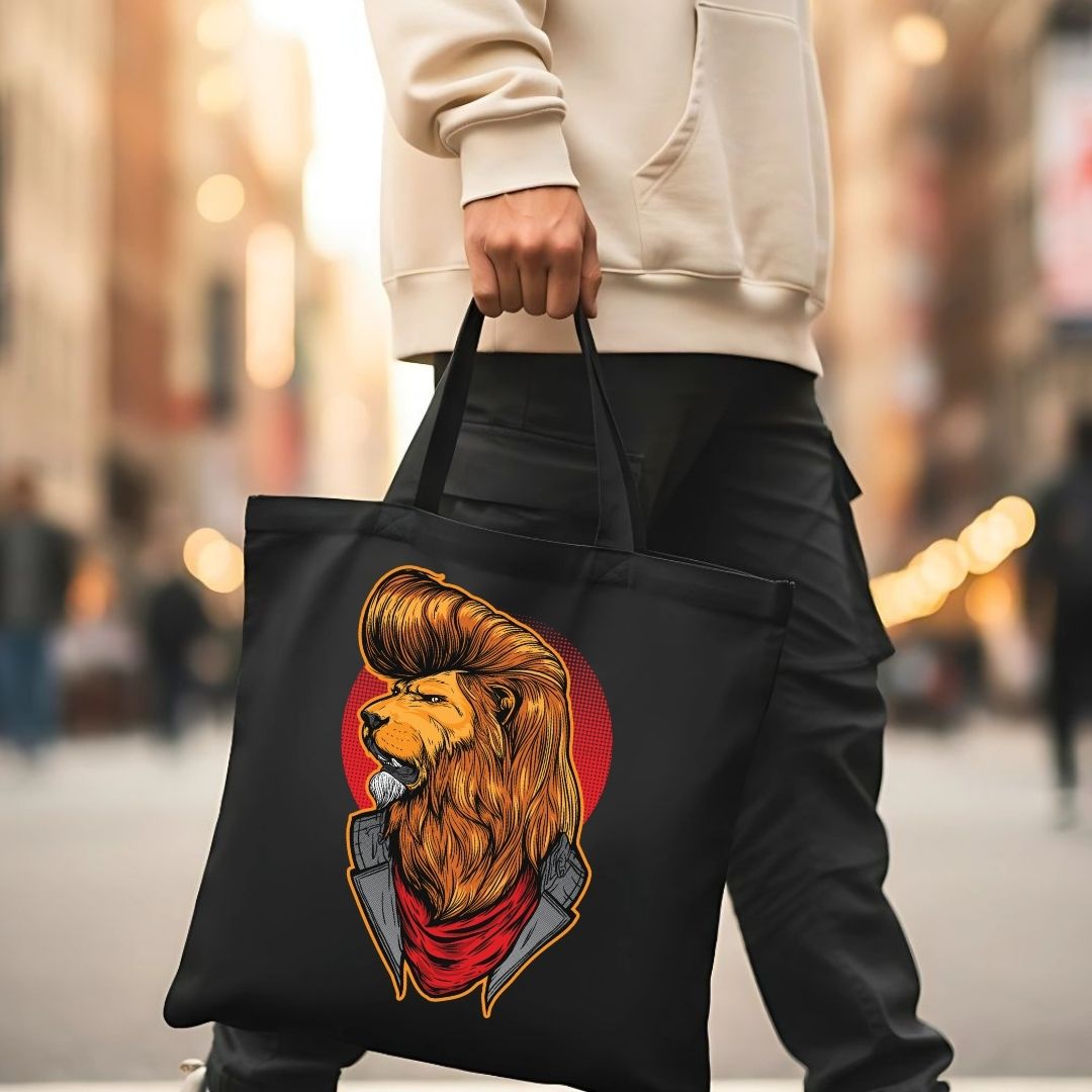 Dashing Lion Graphic Cotton Canvas Tote Bag