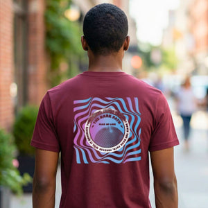 The Dark Path Streetwear Tee with lone figure walking into shadow on model