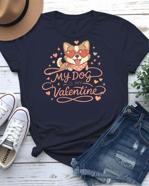 My Dog Is My Valentine t-shirt with cute illustrated dog and heart