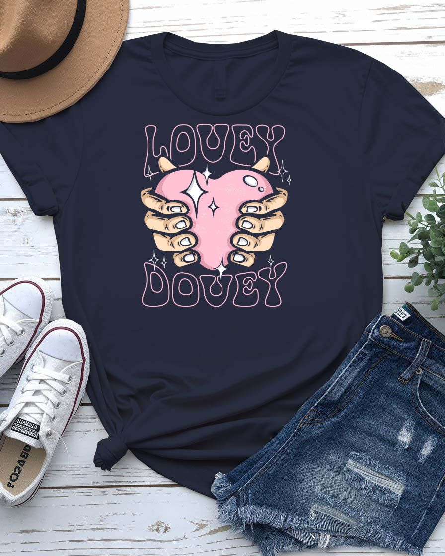 Lovely Dovey streetwear tee with minimalist heart graphic on couple