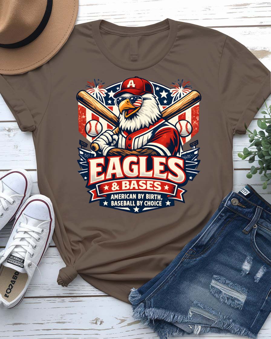 Bald eagle gripping baseball bat American flag graphic tee