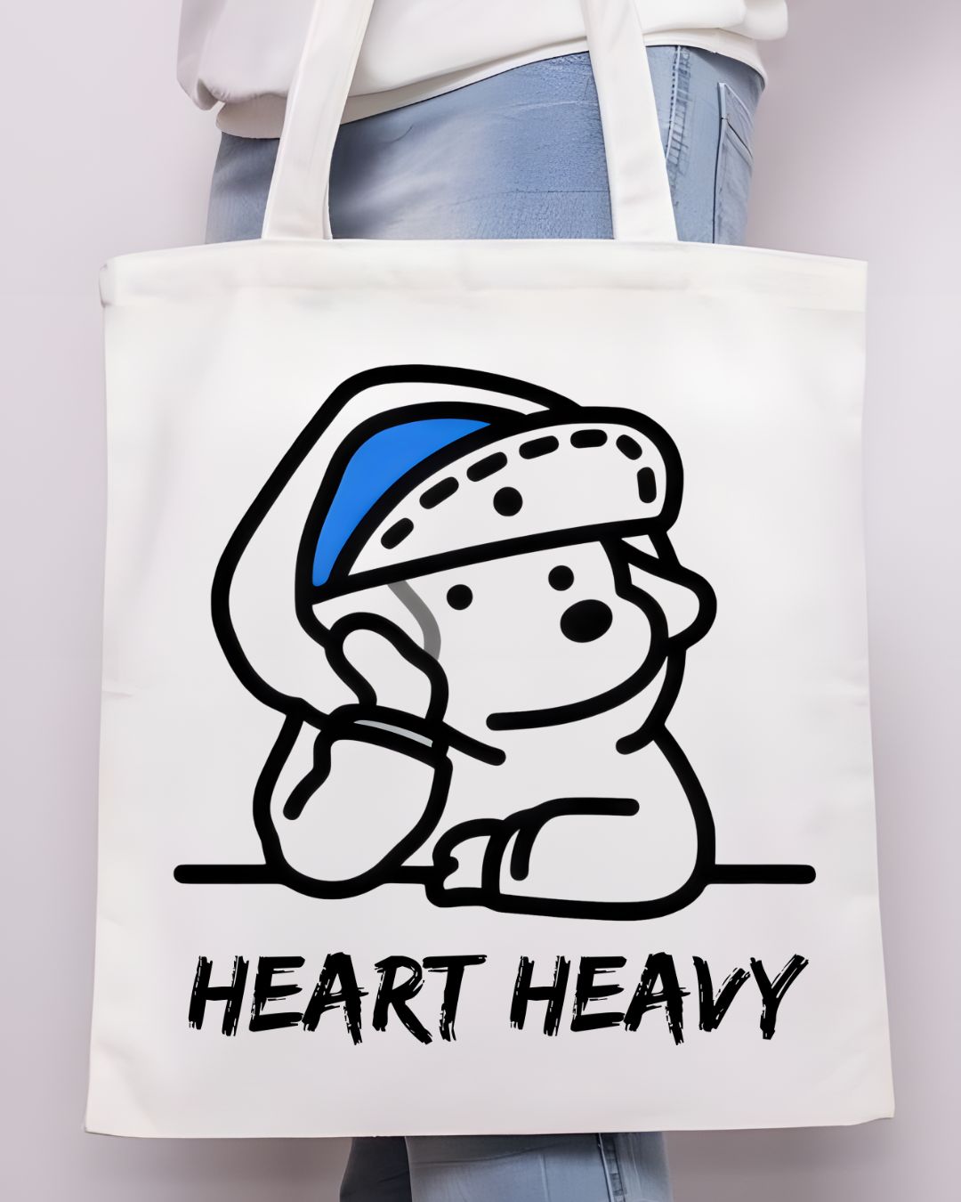 "Heart Heavy" Cute Sad Animal Meme Tote Bag