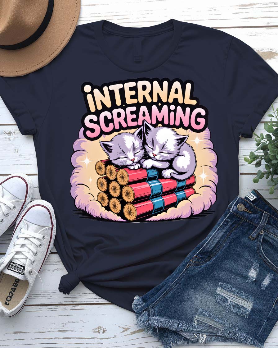 Internal Screaming Cat Lovers t-shirt with cute cat and bold text