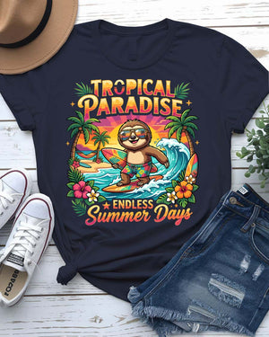 Tropical paradise summer t-shirt sunset palm tree turquoise water