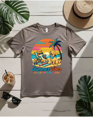 Summer vibes chillin with my besti tee two figures under palm tree