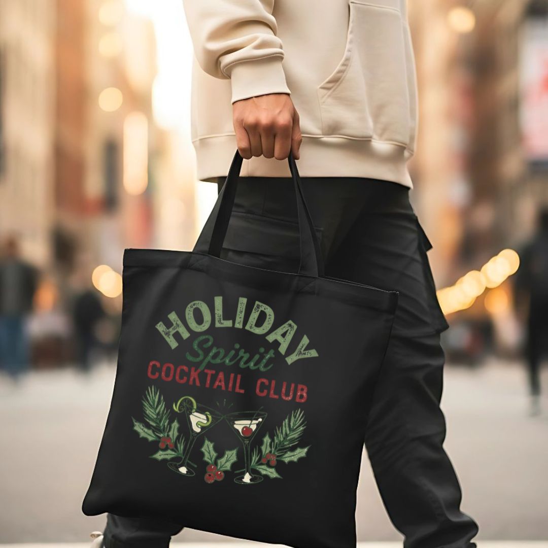 Festive Holiday Tote Bag with Snowflake &amp; Reindeer Design