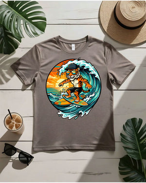 Tiger wild waves tee tiger emerging from ocean wave graphic
