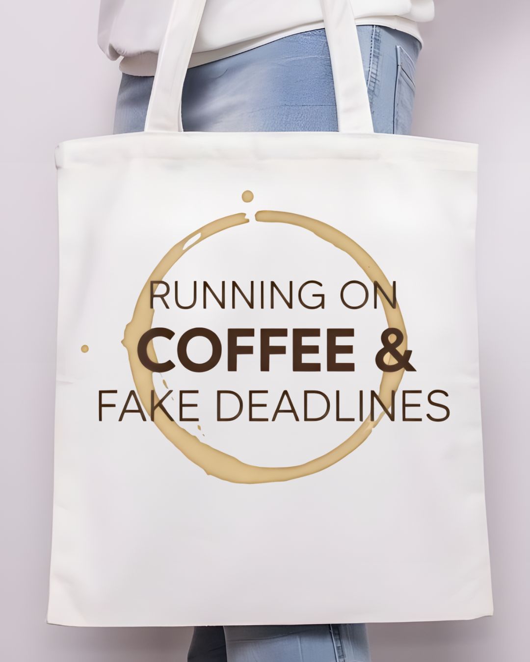 "Running on Coffee and Fake Deadlines" Funny Tote Bag