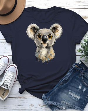 Curious koala tee wide-eyed koala on branch graphic