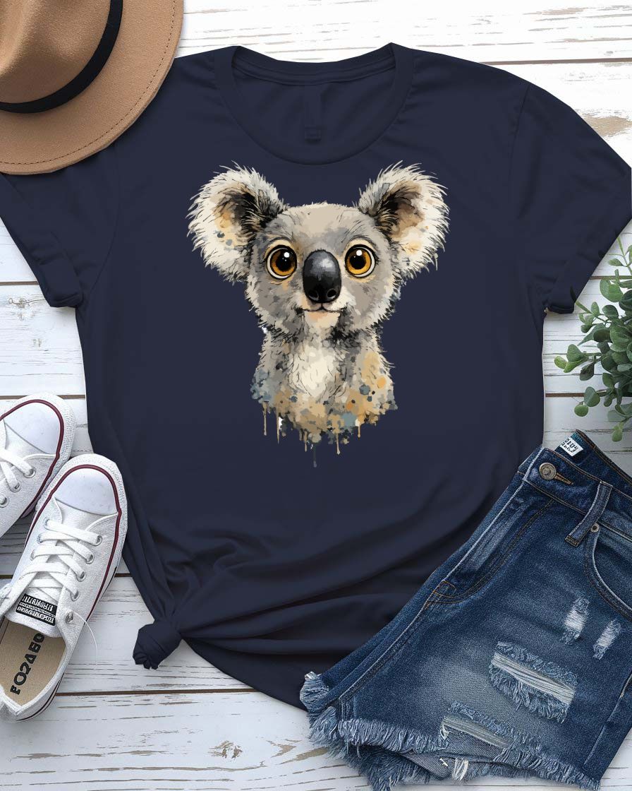 Curious koala tee wide-eyed koala on branch graphic
