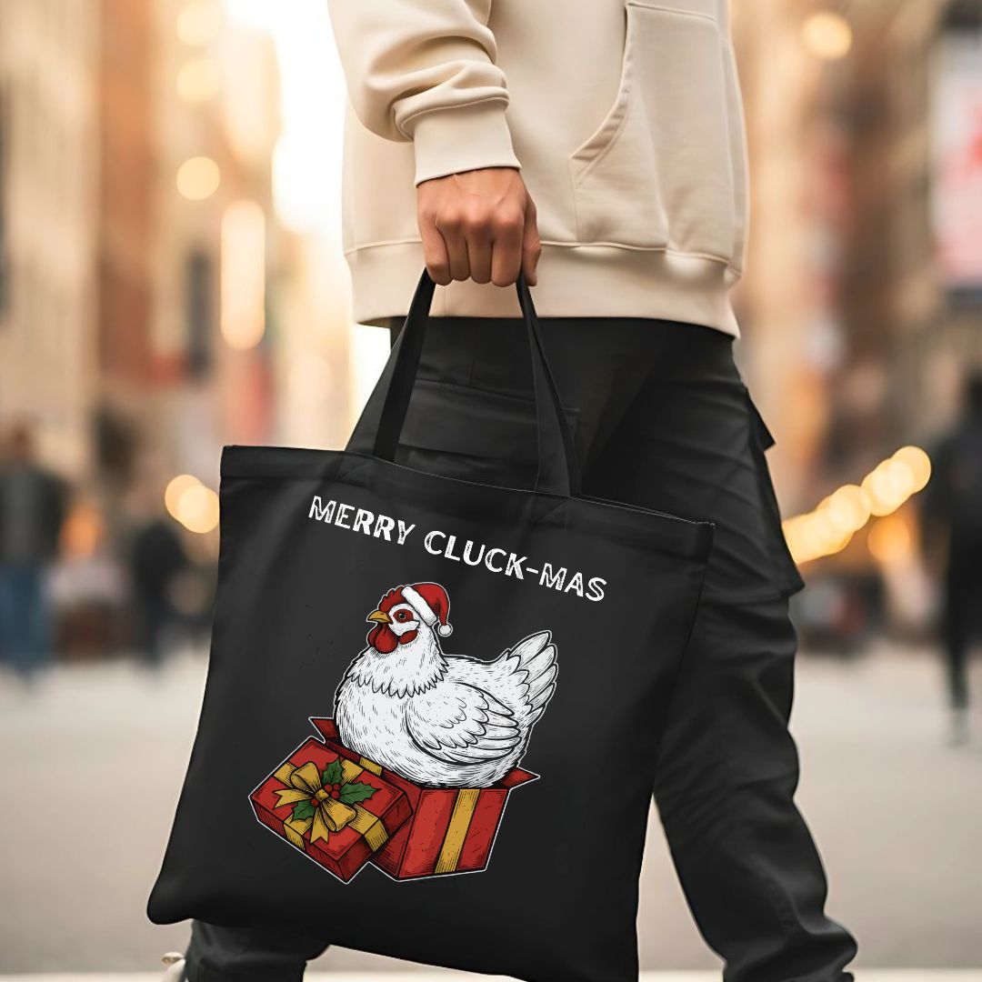 "Merry Cluck-Mas" Funny Chicken Holiday Tote Bag