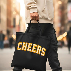 Bold "Cheers" Print on Cotton Canvas Reusable Grocery Tote