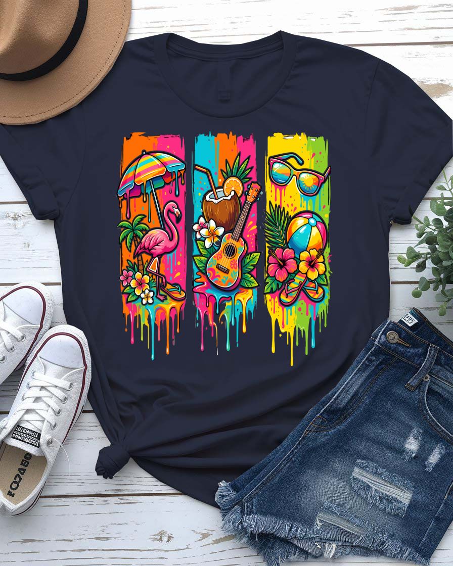 Colorful summer tee rainbow sunburst graphic vibrant design