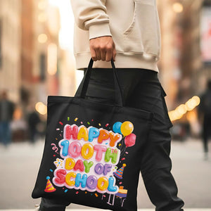 "Happy 100th Day of School" celebration tote bag on natural canvas