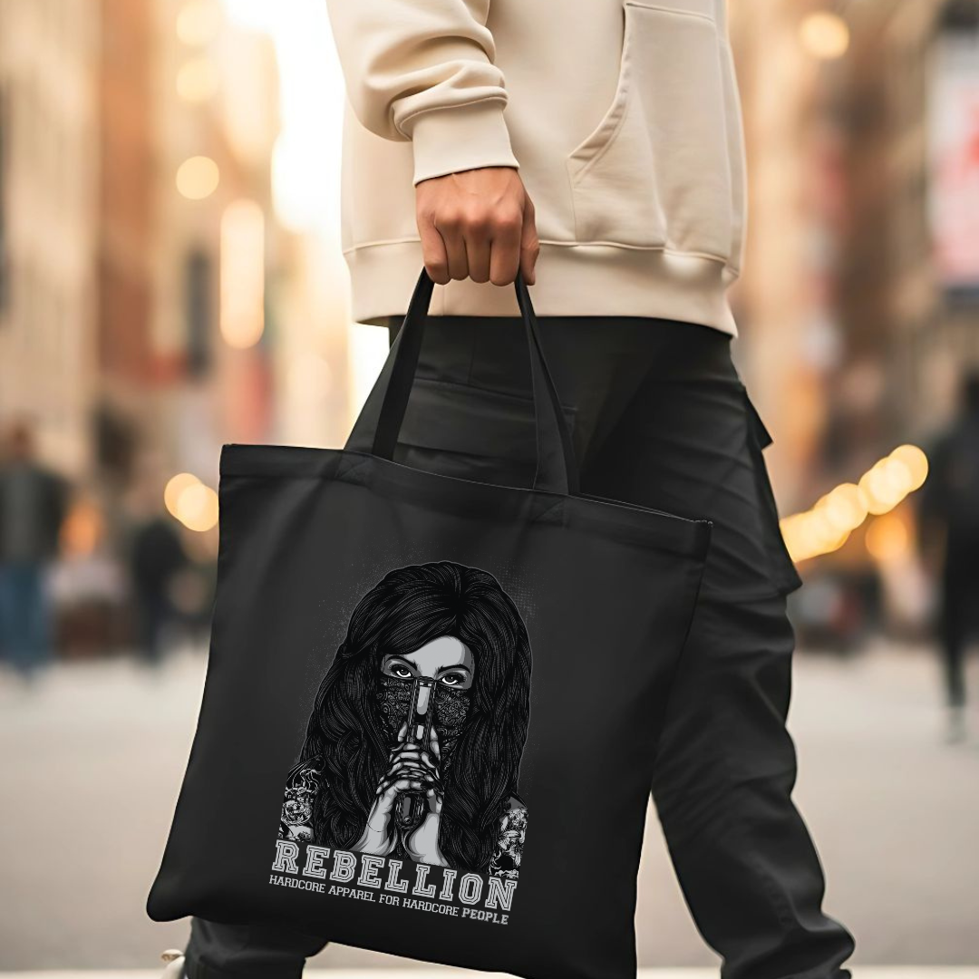 Rebellion Graphic Canvas Tote Bag - Minimalist Statement Carryall