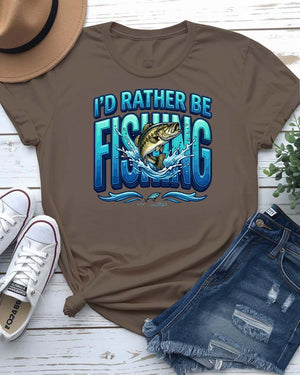 I'd rather be fishing tee fish silhouette classic phrase