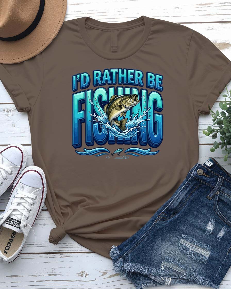 I'd rather be fishing tee fish silhouette classic phrase