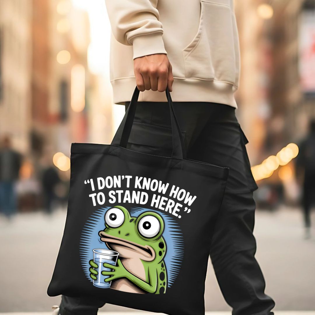 "I Stand Here Frog" Meme Tote Bag with Cute Amphibian Design