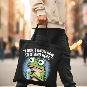 "I Stand Here Frog" Meme Tote Bag with Cute Amphibian Design