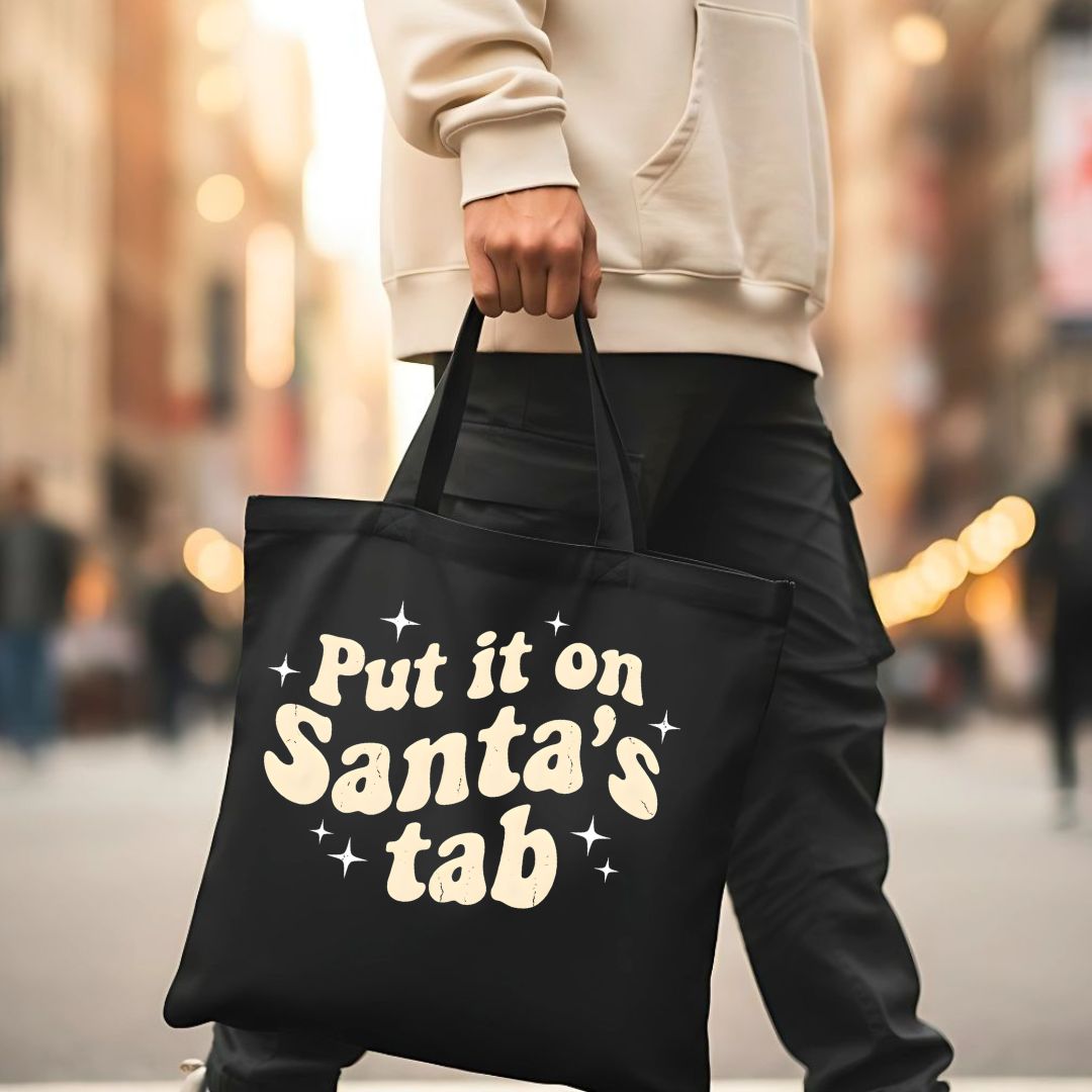 Put It On Santa's Tab Funny Christmas Shopping Tote Bag