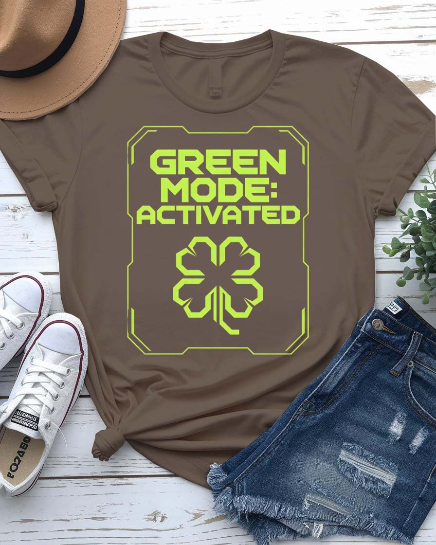 St. Patrick's Green Mode Activated T-Shirt with toggle switch on model