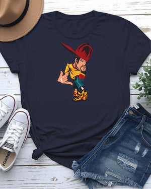 Hat Man Streetwear Tee with shadowy figure in wide-brim hat amid fog on model