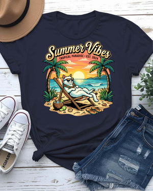 Cat summer tee with sunglasses graphic