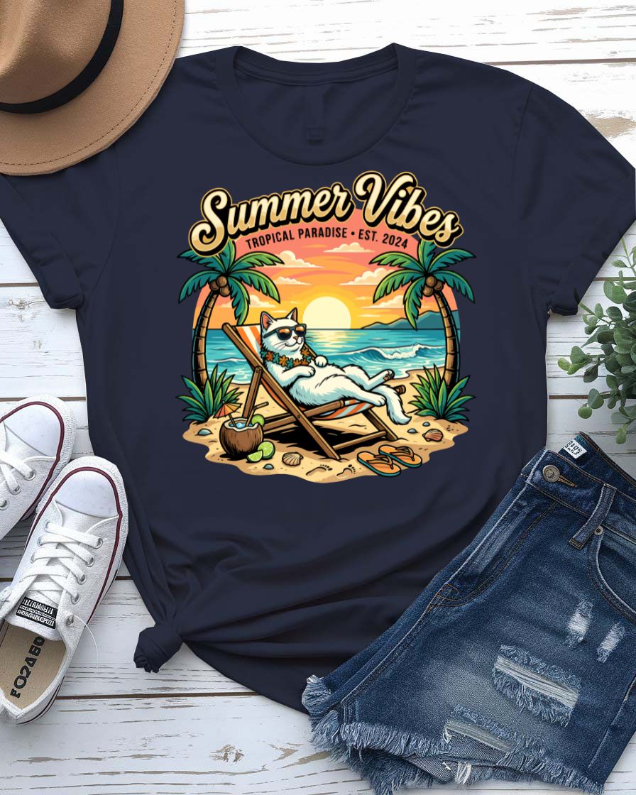 Cat summer tee with sunglasses graphic