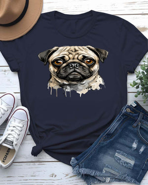 Cute pug tee big eyes wrinkled forehead graphic