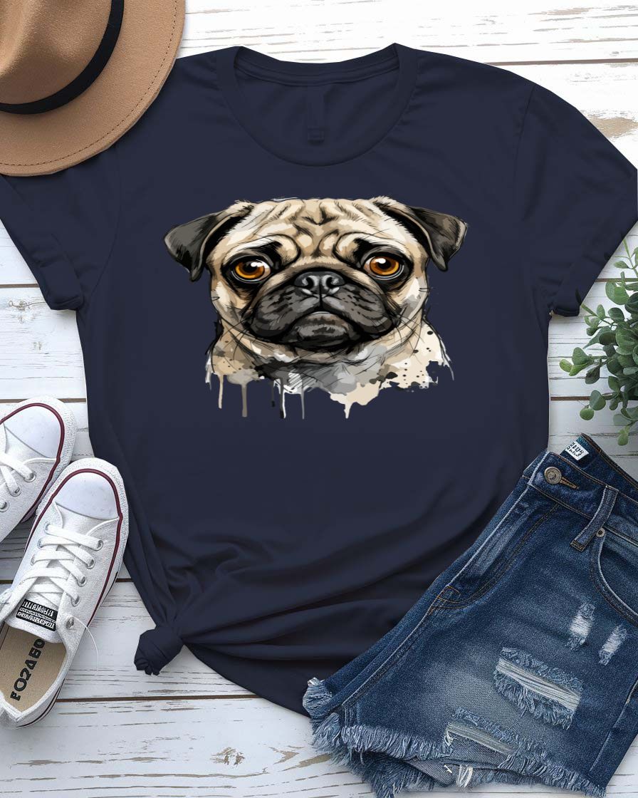 Cute pug tee big eyes wrinkled forehead graphic