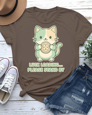Luck Loading St. Patrick's Day Tee with spinning clover wheel on model