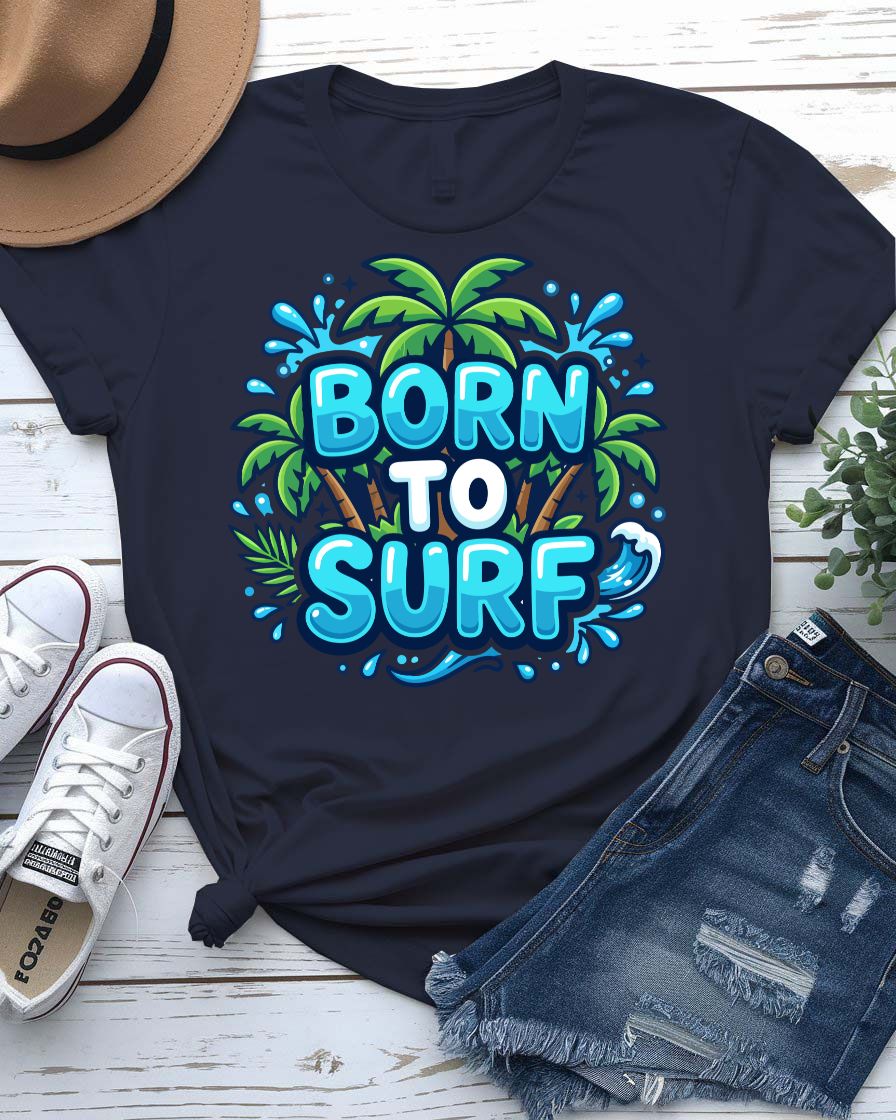 Born to surf tee vintage longboard wave graphic