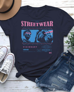Visionary Urban Style Tee with abstract third eye geometric design on model