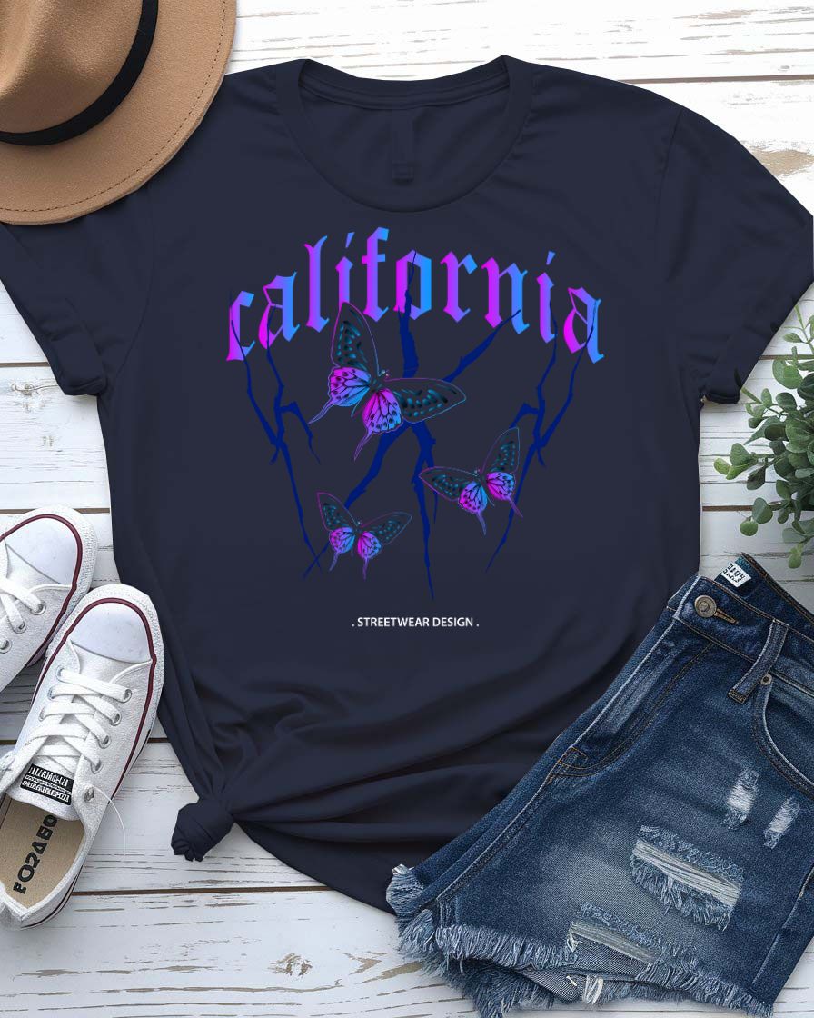 California Streetwear Urban Style Tee with bear and palm trees on model