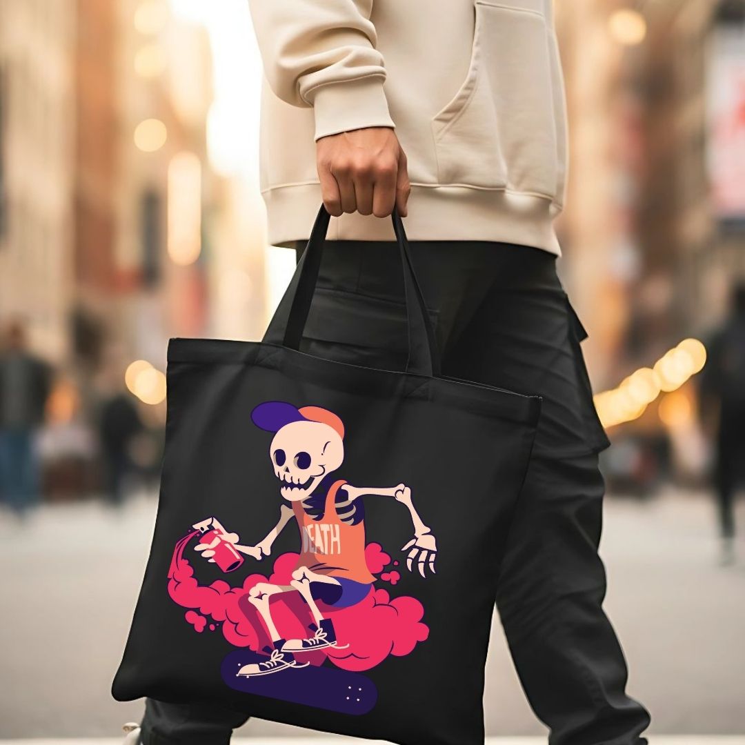 Spray Paint Skeleton Graphic Tote Bag - Graffiti Style Canvas Tote