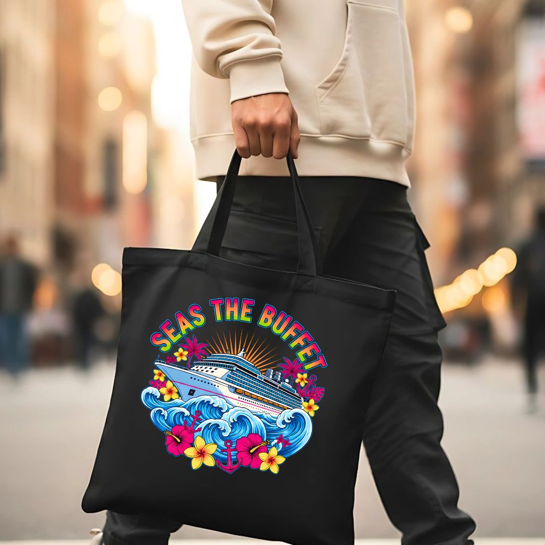 "Seas The Buffet" Funny Cruise &amp; Food Pun Tote Bag