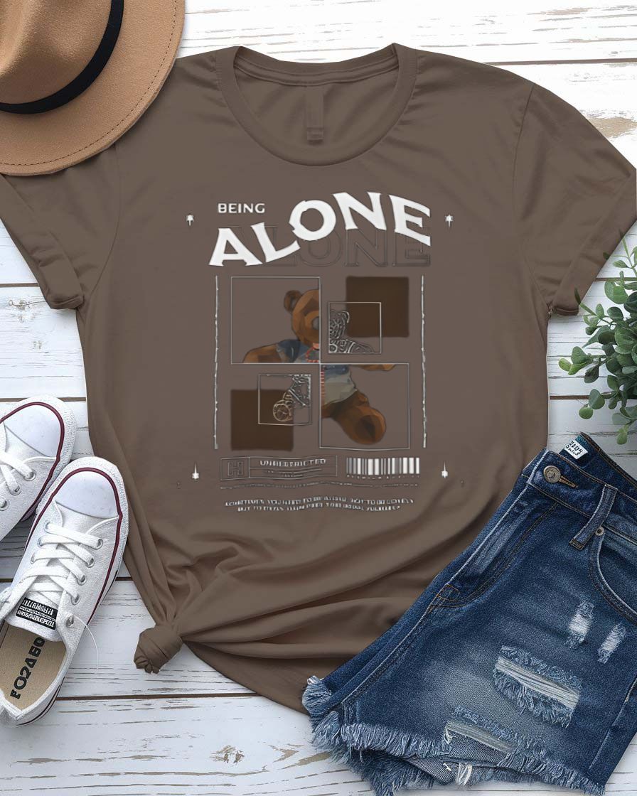 Being Alone Streetwear Tee with single figure sitting in stillness on model
