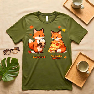 Fox Love Pizza Cute Animal Graphic T-Shirt