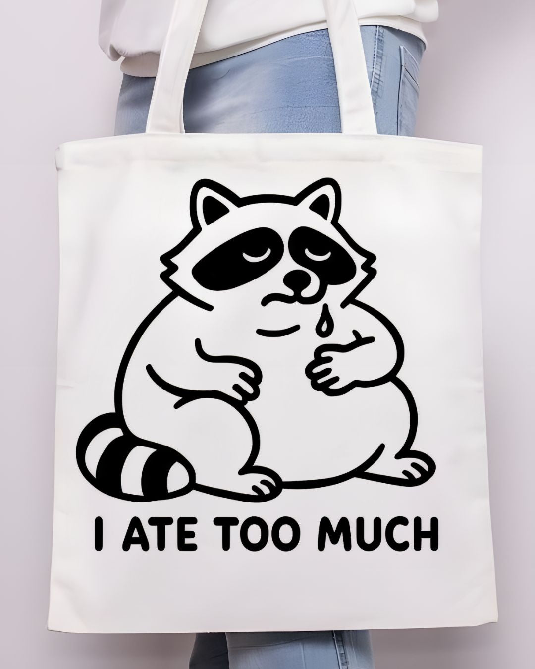 "I Ate Too Much" Cute Overfed Animal Meme Tote Bag