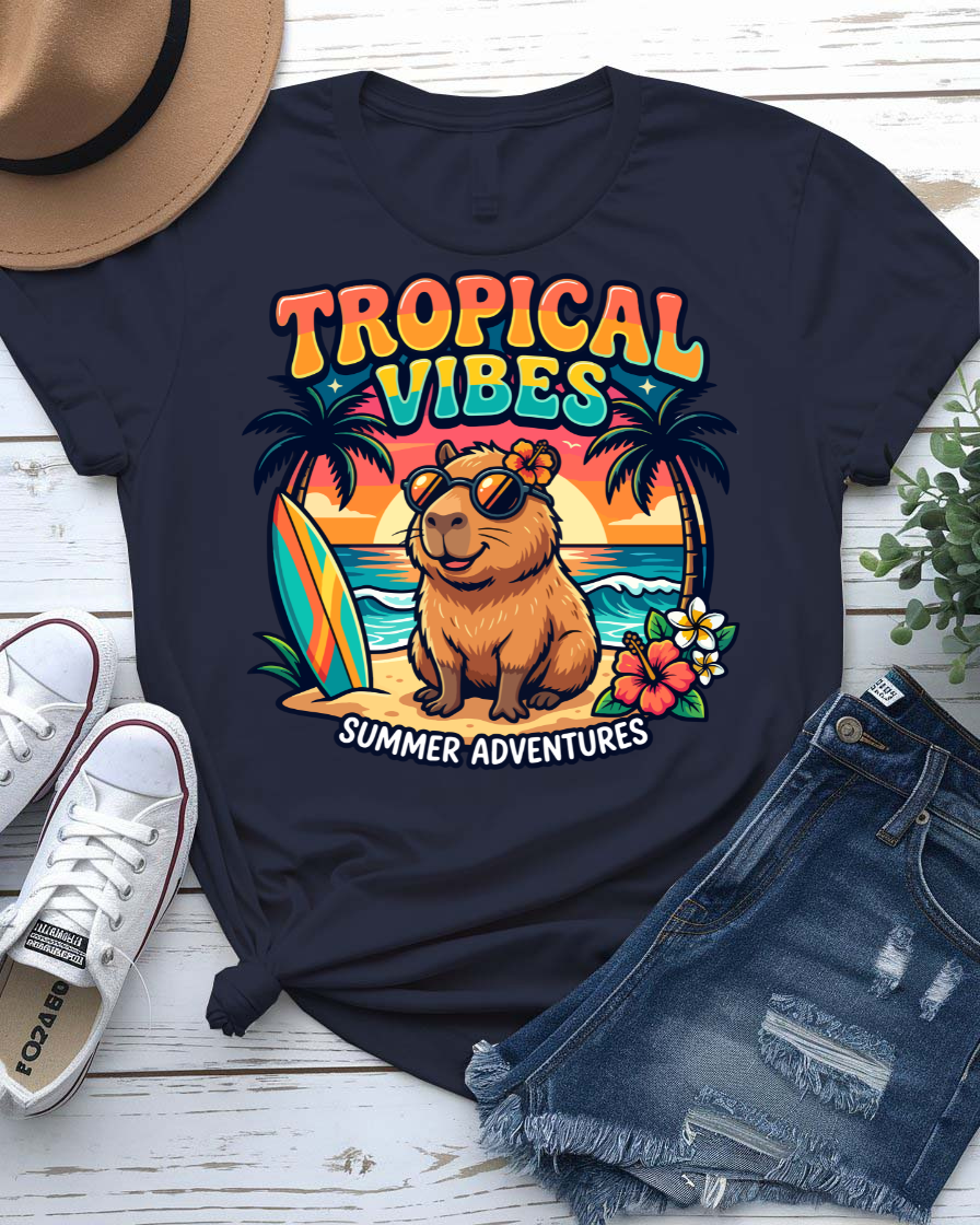 Tropical vibes summer tee monstera and palm leaves graphic
