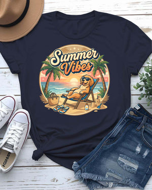 Beach summer vibes tee sunset palm tree graphic