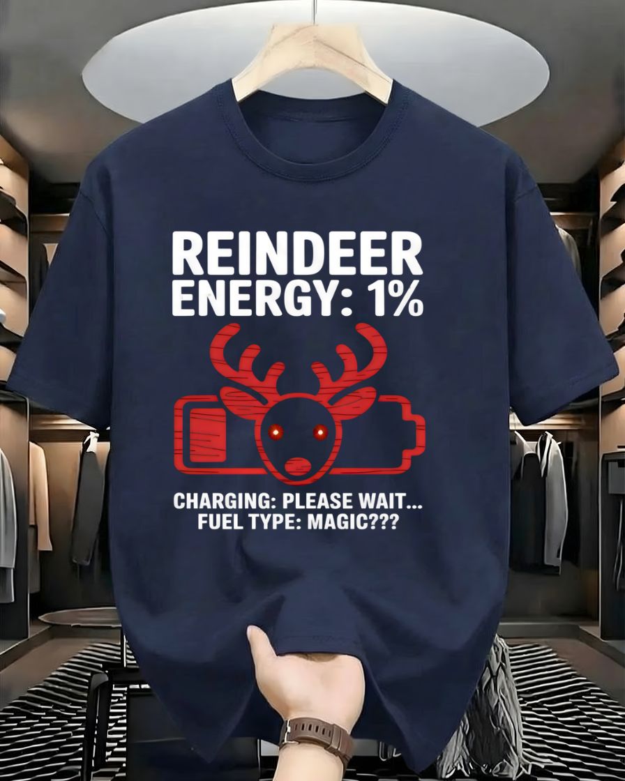"Reindeer Energy 1%" Low Battery Christmas Humor T-Shirt