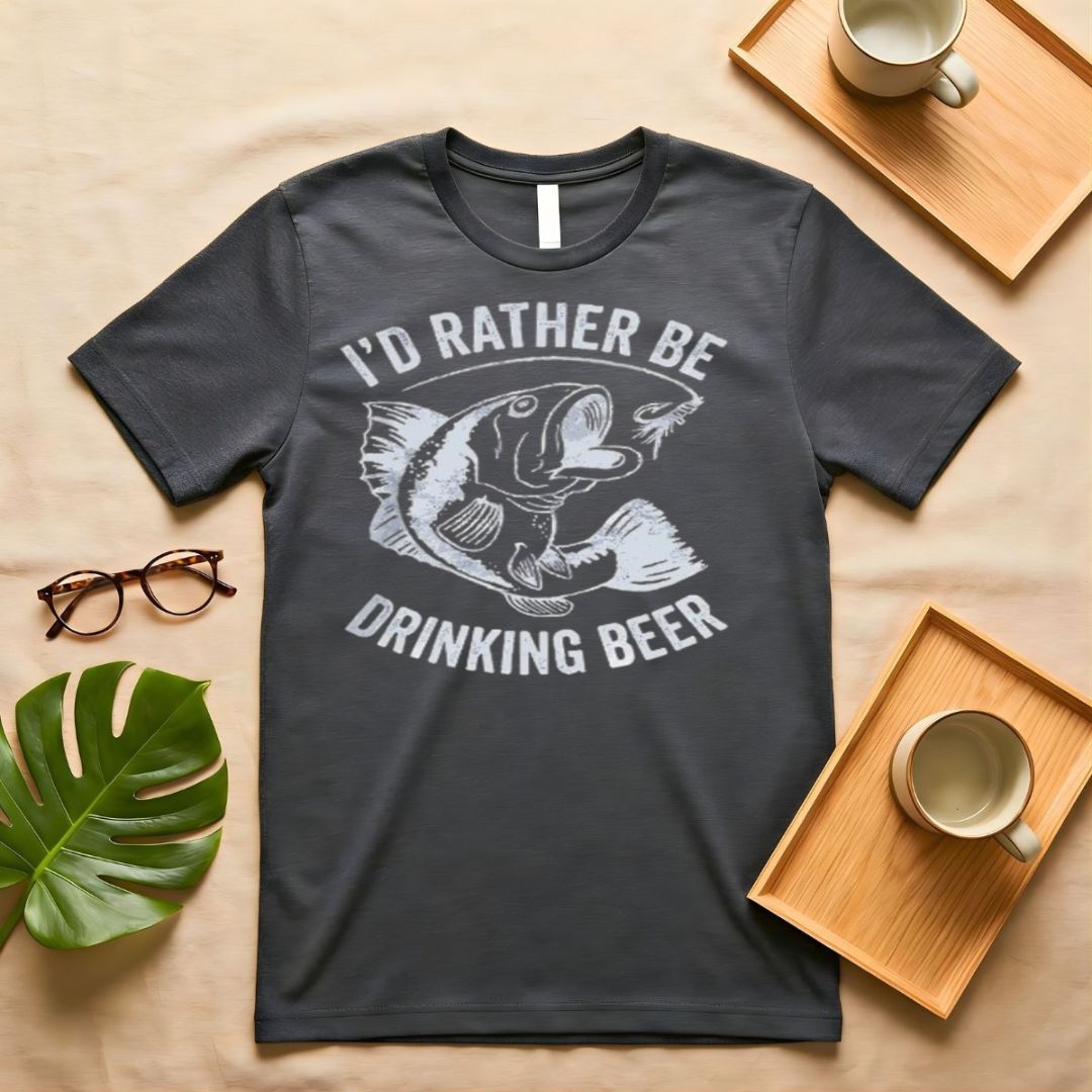 I'd Rather Be Drinking Beer Funny Fishing Graphic T-Shirt