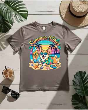 Summer vibes tee retro script sunburst graphic