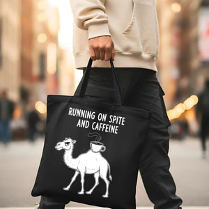 "Running on Spite and Caffeine" Funny Camel Meme Tote Bag