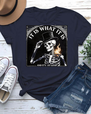 Skull Lovers t-shirt with two ornate skulls embracing in a romantic design