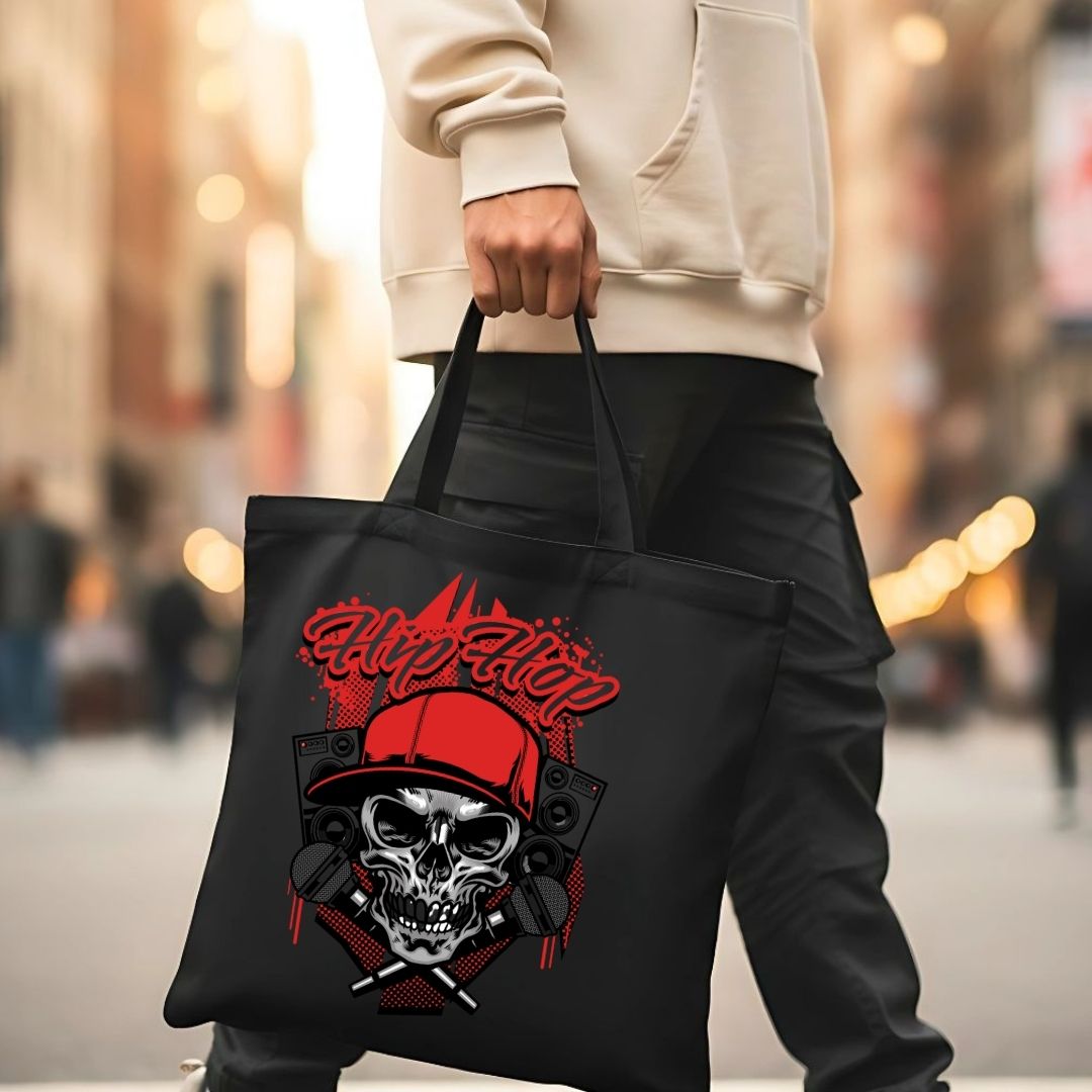 Hip Hop Skull Graphic Tote Bag - Urban Culture Canvas Bag