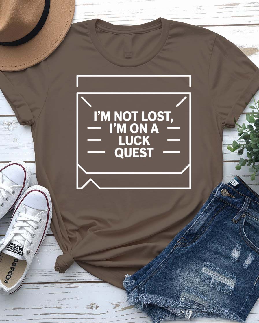 I Am Not Lost I'm on a Luck Quest St. Patrick's Tee with treasure map design on model