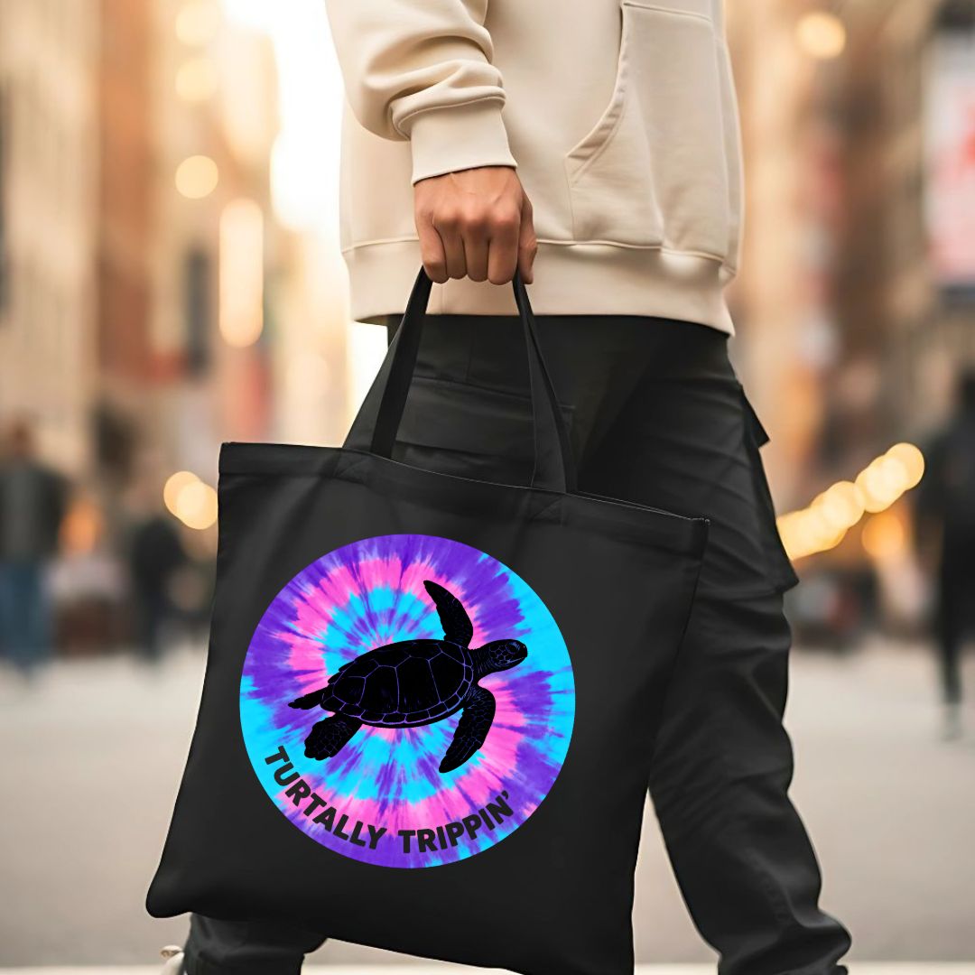 Artistic Sea Turtle Illustration on Cotton Canvas Tote Bag