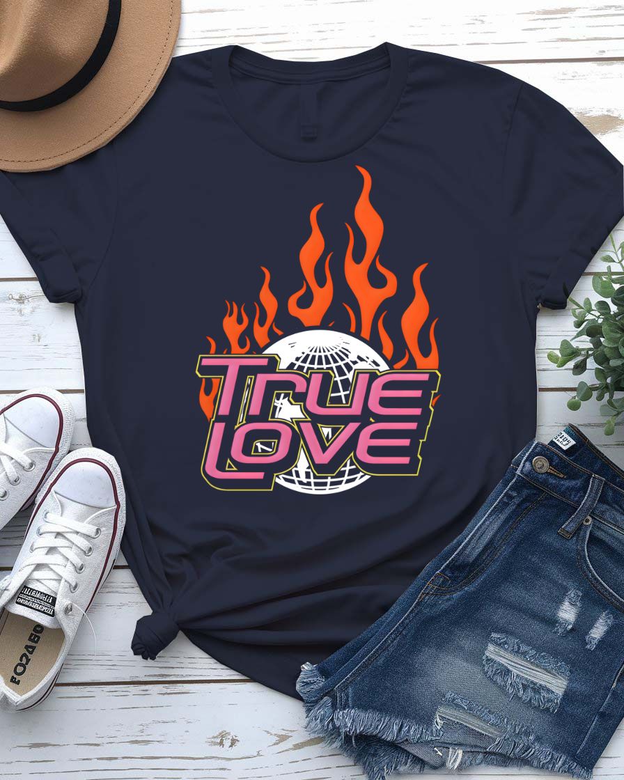 True Love Streetwear Tee with imperfect interlocking hearts on model